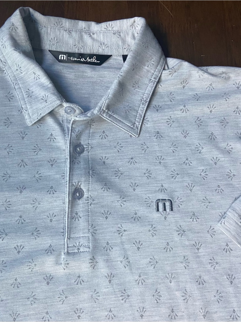 TravisMathew Polo Shirt Mens L Gray Geometric Print Short Sleeve Performance